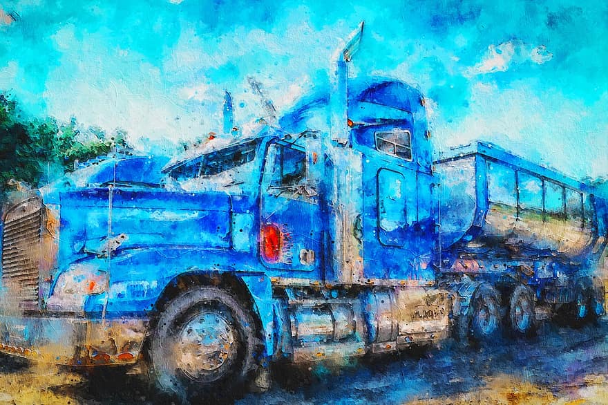 Digital Painting, Truck, Auto, Paintings, Drawing, Watercolor, Artistic, Art, Painting, Vehicle, Colorful