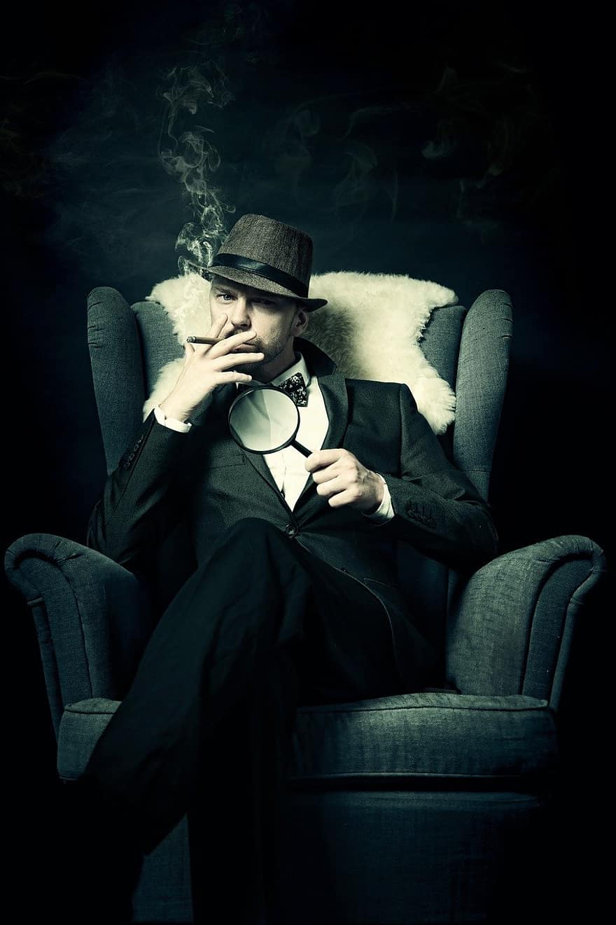 детектив, мъж, пушене