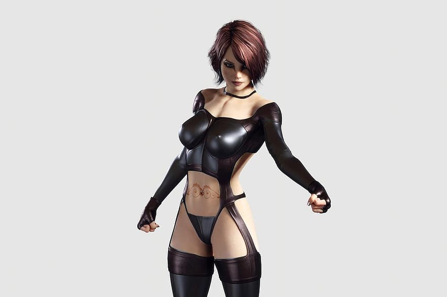 dona, ai, model, virtual, render, cuir, artificial, Il·lustracions 3d, personatge, Representació 3D
