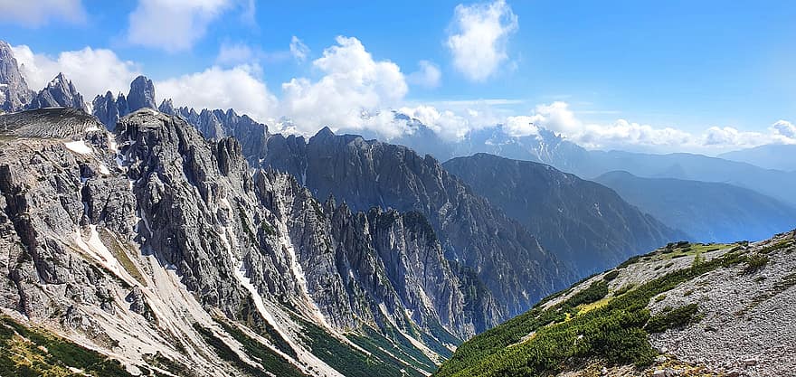 alpine, Dolomittene, fjellene, utsikt, panorama, nasjonalpark, toppmøte, natur, landskap, himmel, skyer