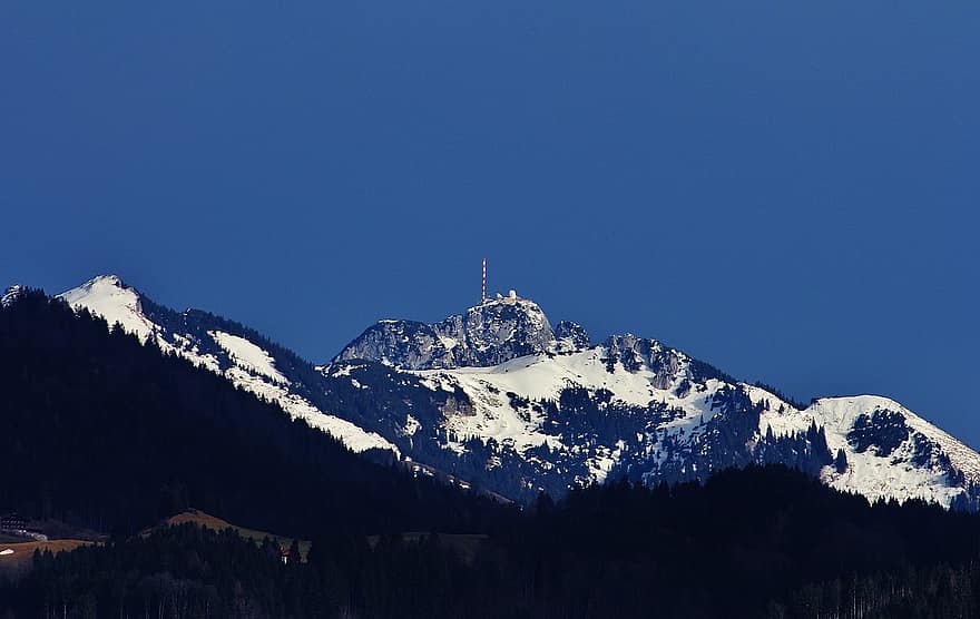 montañas, bosque, nieve, Torre de transmisión, alpino, Tirol, baviera, paisaje, naturaleza, paisaje de montaña, Austria