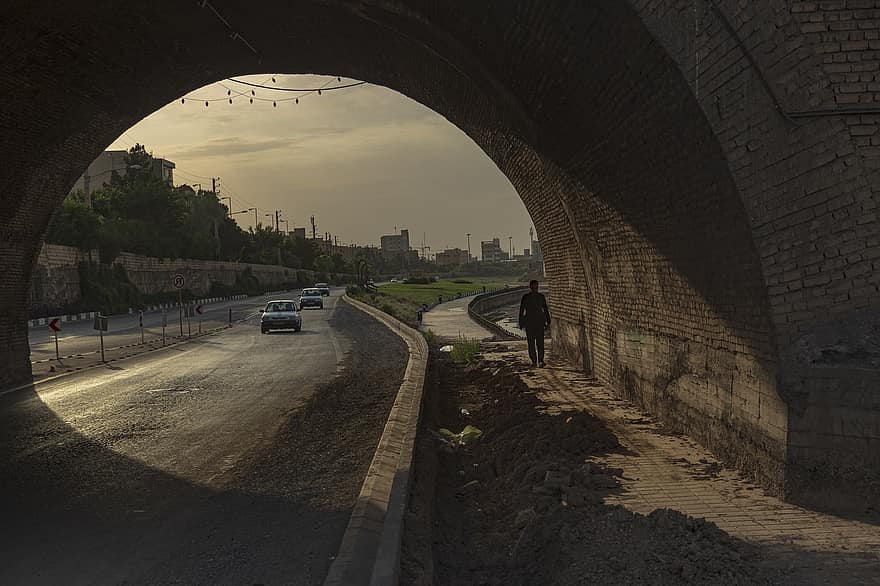 터널, 이란, 일몰, 도시의, qom, 경치, 시티