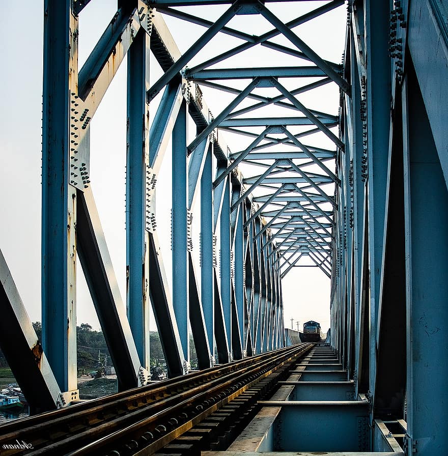 bro, järnväg, tåg, järnvägsspår, stål, arkitektur, byggbranschen, byggd struktur, metall, industri, transport