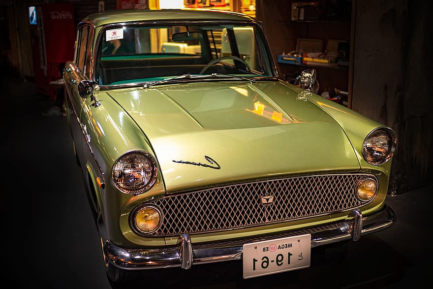 cotxe, automàtic, toyota, corona, vintage, japonès, verd, transport, museu, Obaida, tokyo