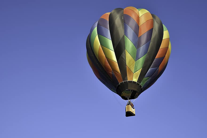 varmluftballon, himmel, eventyr, fly, rejse, udforskning, udendørs, rekreation, flyvende, multi farvet, blå