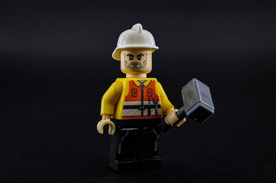 klocki Lego, zabawka, pracownik budowlany, miniaturowy, zabawka dla dzieci, zawód, grać, gra
