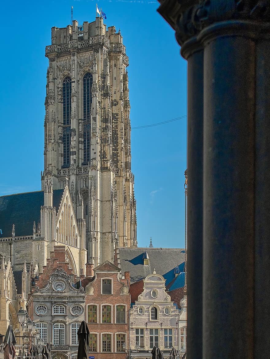 kirke, by, reise, turisme, arkitektur, kirketårnet, Mechelen, Belgia, historisk, hus, berømt sted