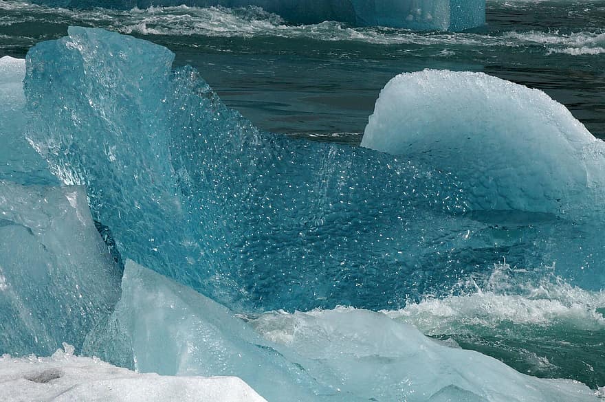 ledovcové jezero, Island, jokulsarlon, led, voda, zimní, zamrzlý, modrý, sníh, arktický, ledová kra