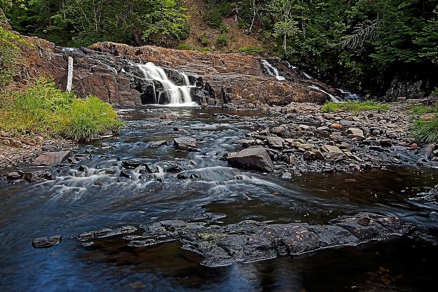 Upper Burnside Falls, Waterfall, River, Nature, Rocks, Water, Nova Scotia, forest, flowing, rock, landscape
