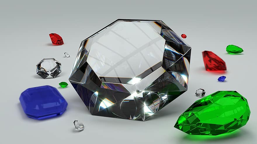 gemmes, diamant, maragda, fregar, safir, valuós, joies, brillantor, cristall