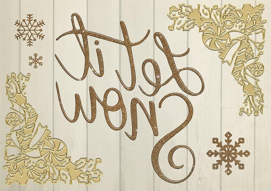 Christmas, Let It Snow, Calligraphy, Xmas, Greeting, Card, Gold, Decoration, Snowflake, Design, Winter