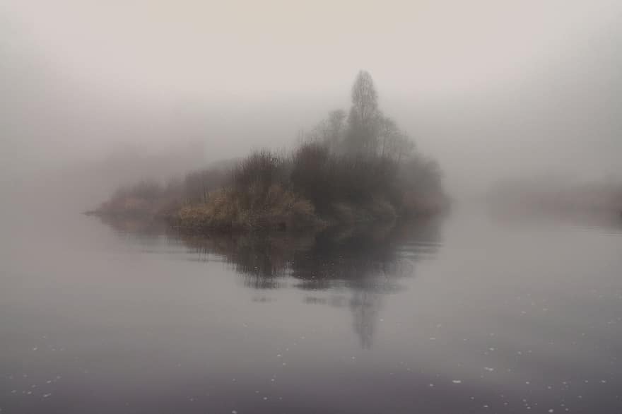 туман, остров, река, на открытом воздухе