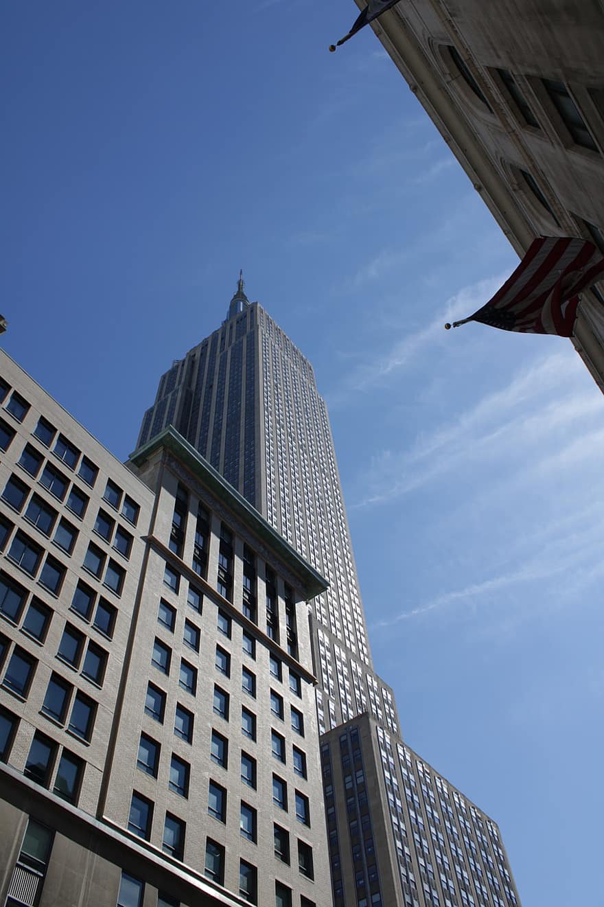 New York City, Empire State Building, Manhattan, wolkenkrabber, architectuur, stedelijk, buitenkant van het gebouw, ingebouwde structuur, blauw, Bekende plek, stadsgezicht