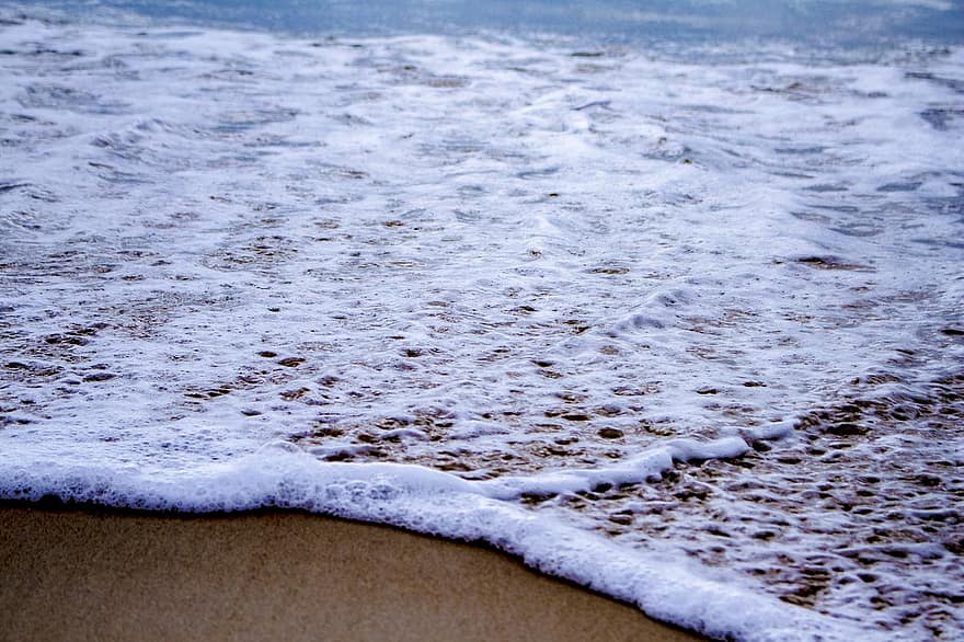 Strand, Sand, Meer, Schaum, Wellen, Küste, Ozean, Wasser, Natur