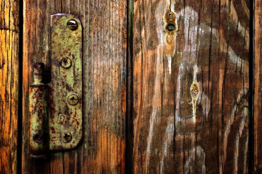 cánh cổng, cửa, khớp nối, cũ, bằng gỗ, bề mặt