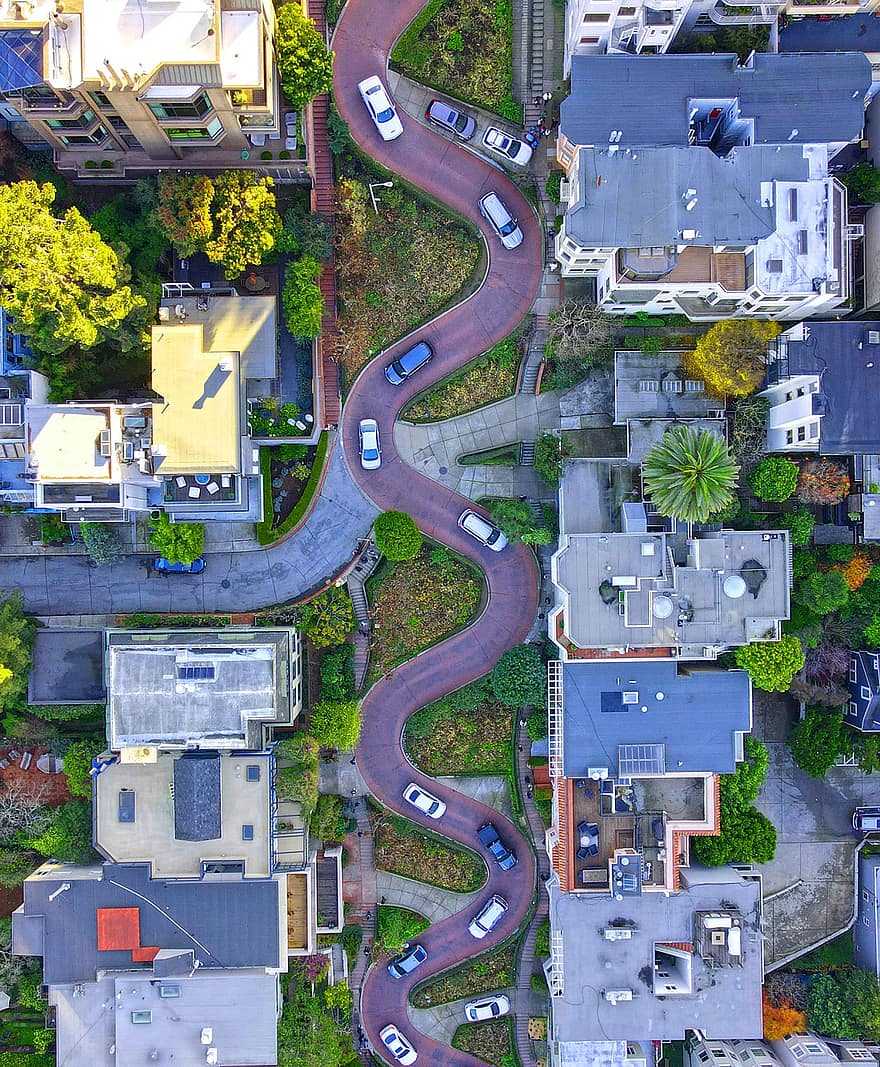 Road, Buildings, Neighborhood, Drone, California