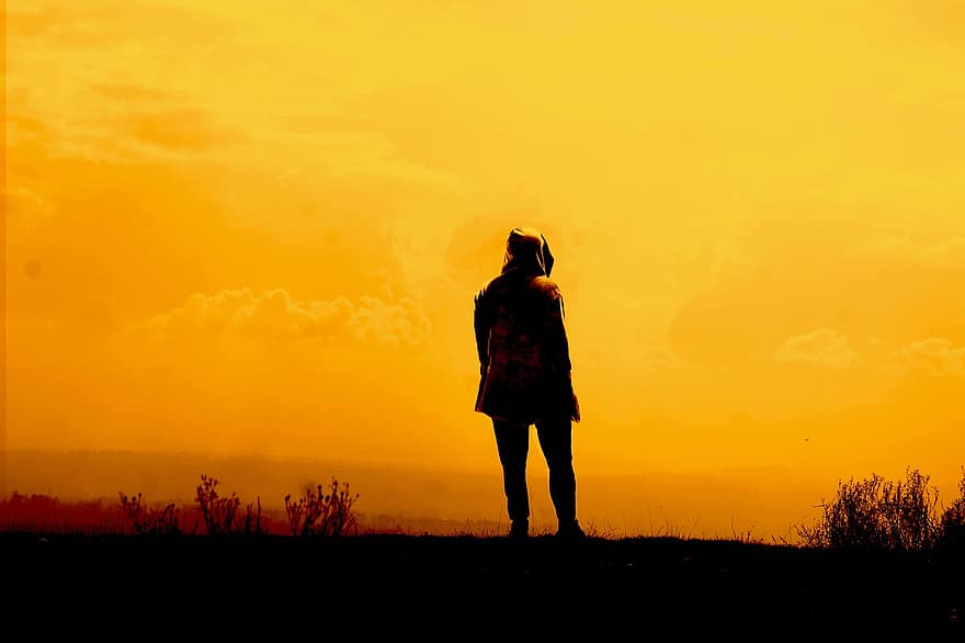 Caxemira, homem, paisagem amarela, Hora dourada, Índia, por do sol, resplendor