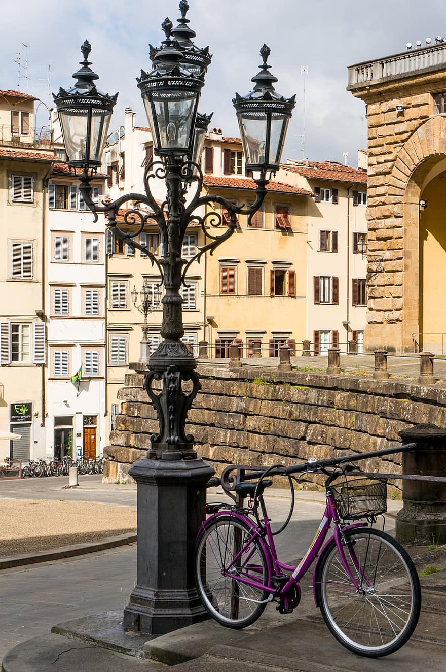 rower, słup latarni ulicznej, Włochy, Europa, Florencja, podróżować, turystyka, Miasto, śródziemnomorski, wakacje, ozdobny