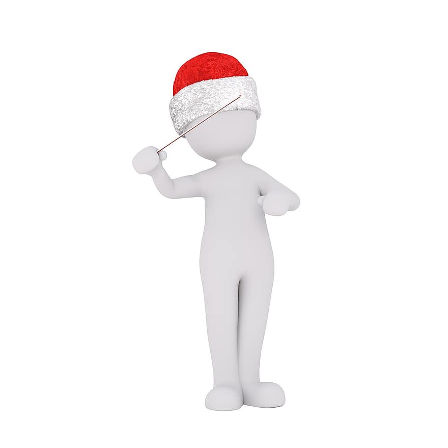 mâle blanc, modèle 3D, figure, blanc, Noël, chapeau de père Noël, conducteur, l'horloge, faire semblant, Bâtonnet diplomatique, Tonangeber