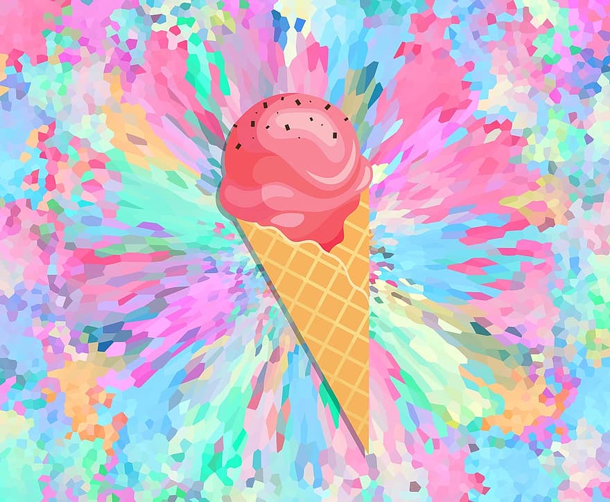 лед, летом, есть мороженое, милая, сливочное мороженое, дети, кафе-мороженое, вафельный, отдых, рожок мороженого