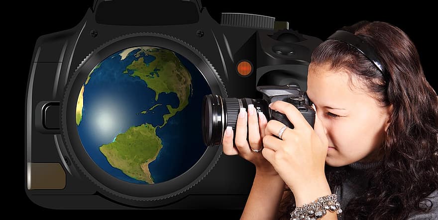 fotograf, kvinne, pike, kloden, jord, verden, Amerika, usa, kontinenter, nyheter, fotografi