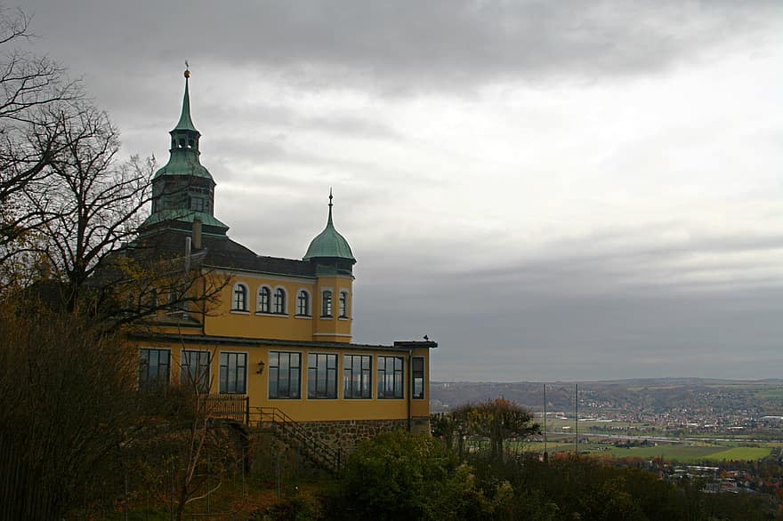 épület, elbe-völgy, történelmi, esik, Radebeul, spitzhaus, Szászország, idegenforgalom, kereszténység, építészet, vallás