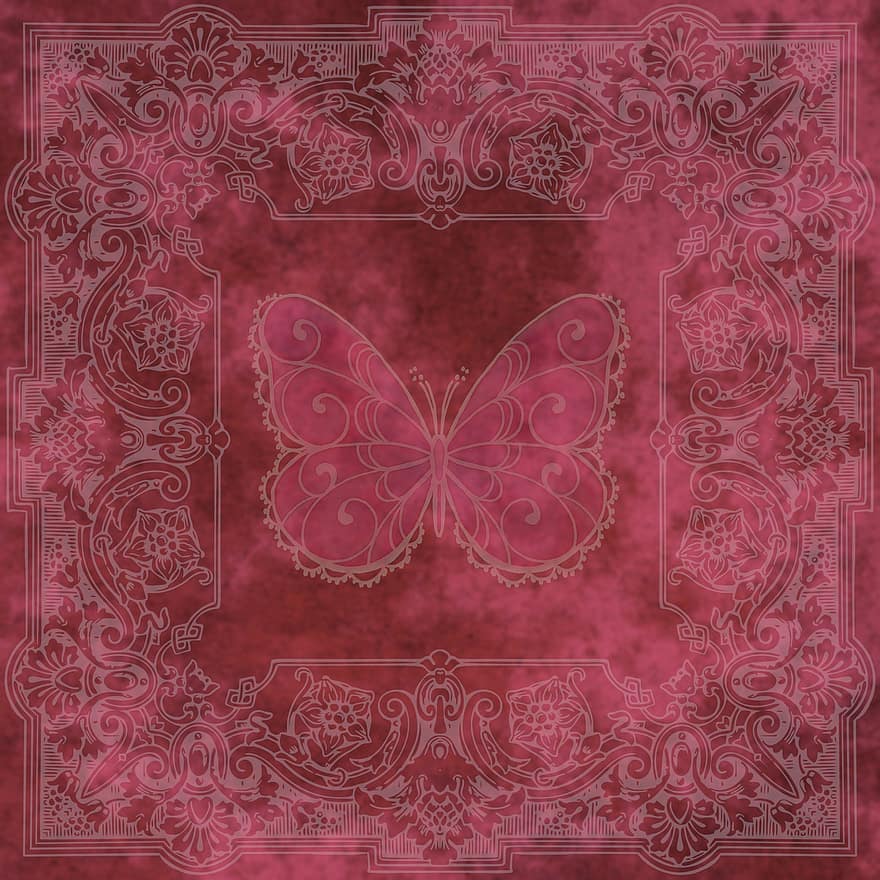 Red Background, Floral Pattern, Vintage Pattern, Butterfly, Frame, Digital Paper, Scrapbooking, Flourish, Retro, pattern, decoration