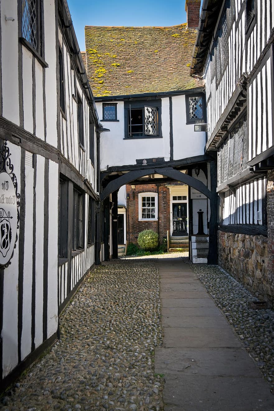 мощёная улица, Фахверковое здание, исторический, Англия, старое здание, архитектура, деревня