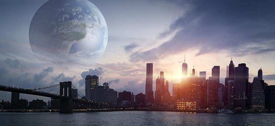 City, Planet, Futuristic, Earth, Building, Sky, World, Forward, Universe, Fantasy, Sun