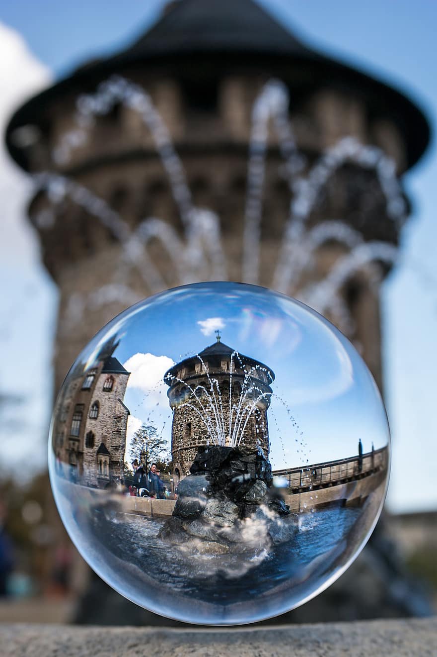 стеклянный шар, башня, фонтан, сторожевая башня, Замковая башня, оборонительная башня, изображение земного шара, мяч, воды, Фонтан, крепость