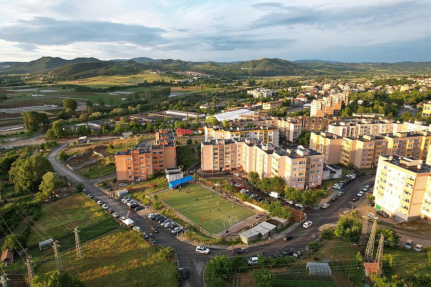 by, bygninger, panorama, downtown, by-, bybilledet, luftfoto, Krumovgrad, bulgarien