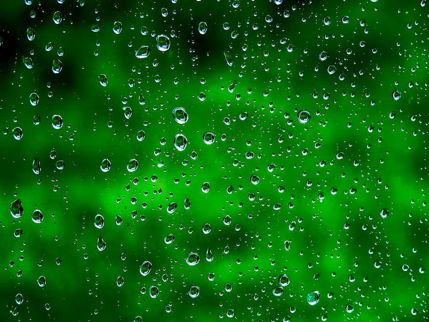 Raindrops, Glass, Wallpaper, Green, Wet, Window, Rainy, Water, Surface, Bokeh