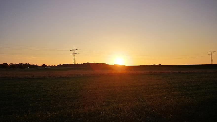 campo, natura, tramonto, sole
