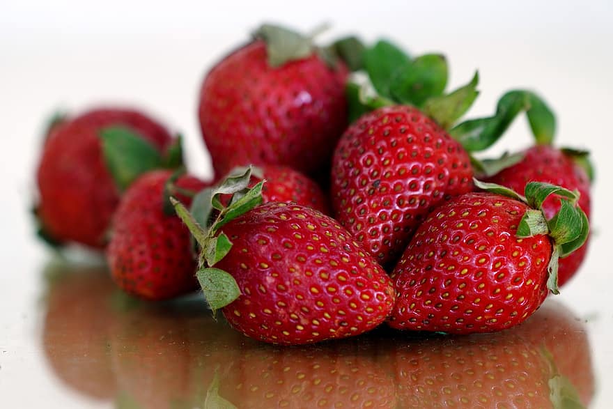 jordgubbar, frukt, mat, färsk, hälsosam, mogen, organisk, ljuv, friskhet, jordgubbe, närbild