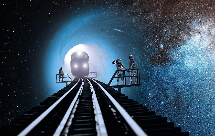наукова фантастика, Чорна діра, простору, космонавти, чужий, поїзд