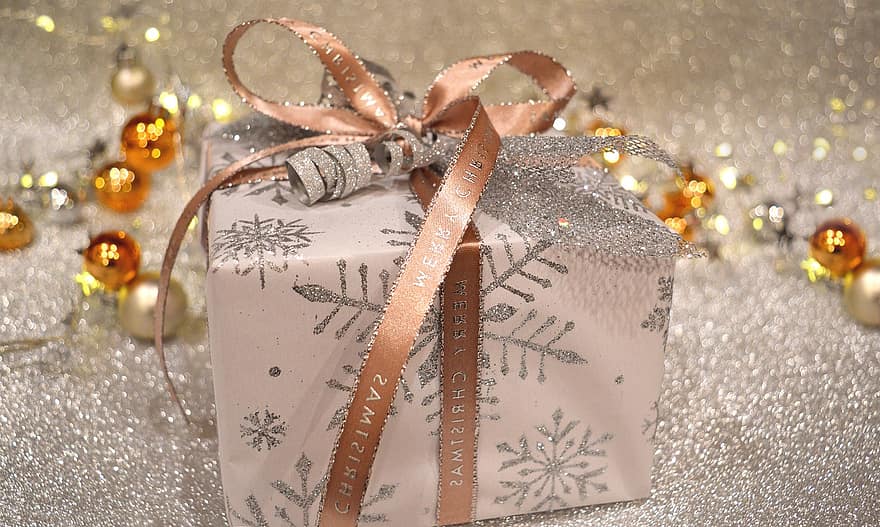 presente de Natal, Natal, presente, fita de presente, Embrulho de natal, fez, caixa de presente, papel de presente, brilhos, glitter, embalado