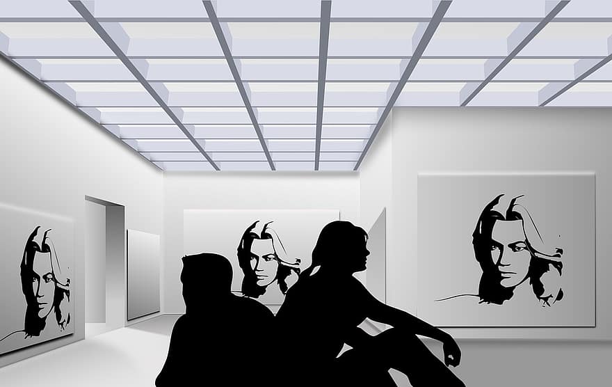 espacio, galería, mujer, cara, persona, hombre, comparado con, espalda con espalda, exposición, Art º, Kunsthalle