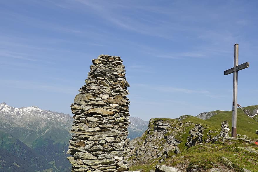 Mountains, Mountain Cross, Alpine, Steinmann, Graubünden