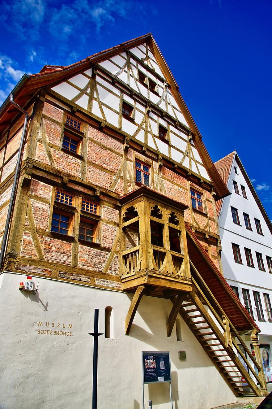 středověký, budova, schody, schodiště