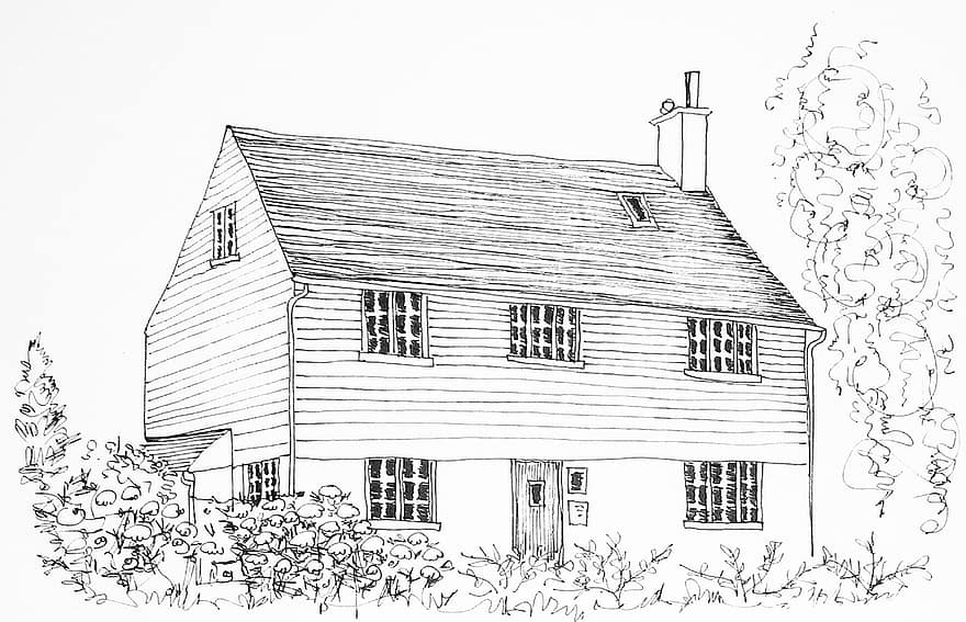 huisje, Engeland, traditioneel, dorp, Sussex, mijlpaal, huis, oud, gebouwen