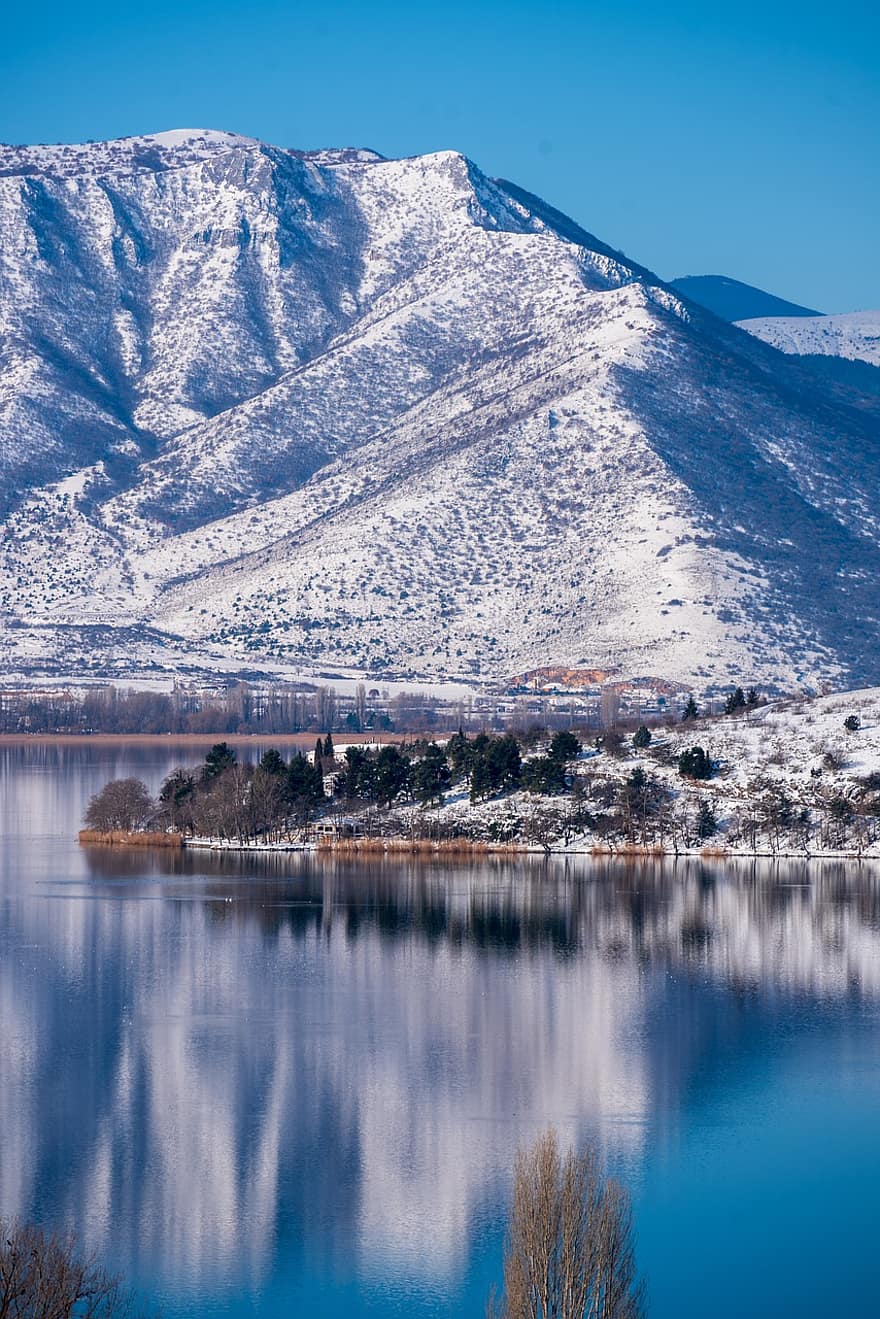berg-, sneeuw, koude, hemel, natuur, Kastoria, water, blauw, landschap, boom, Bos