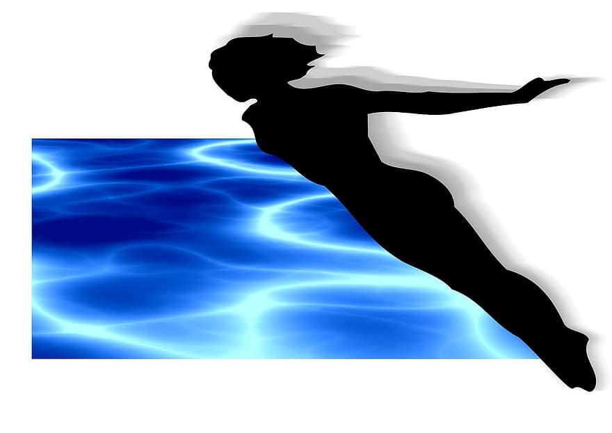 Yüksek dalış, yüzmek, Su, su Sporları, siluetleri, hareket, şekil, siluet, atlama, sembol, 0lympia