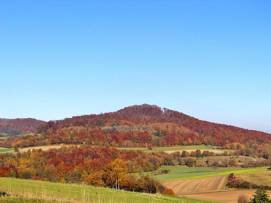 montagne rhön, autunno, alberi, montagne, paesaggio, natura, stagione autunnale, scena rurale, albero, prato, foresta