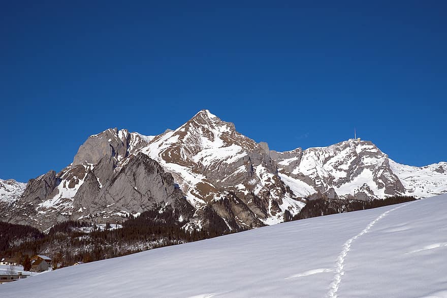 Nature, Winter, Season, Snow, Mountains, Summits, Switzerland, mountain, mountain peak, landscape, blue