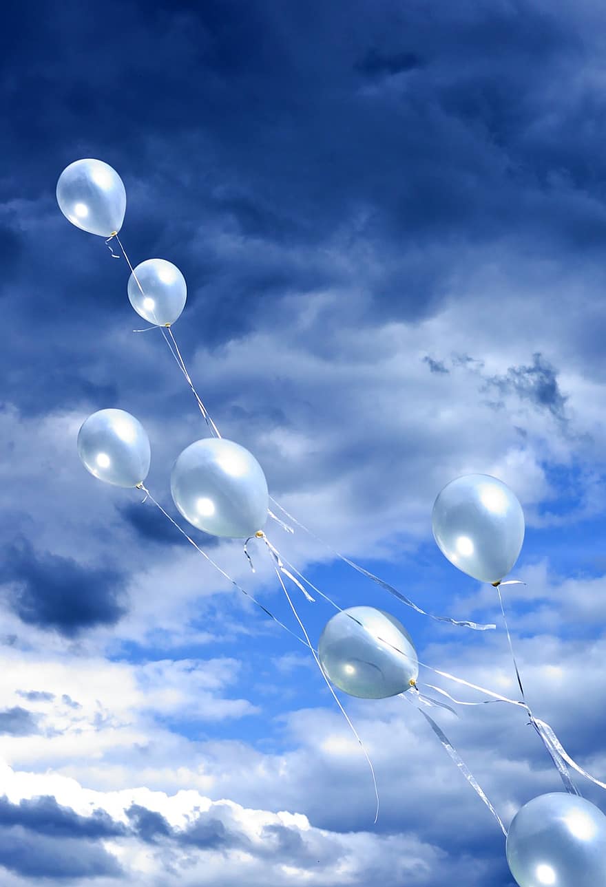 balões, nuvens, voar, céu