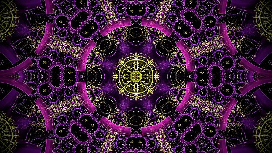 rosette, kaléidoscope, motif floral, mandala, fond violet, papier peint violet, art, fond d'écran