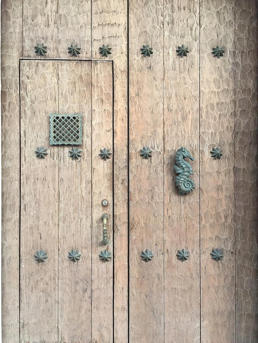 drzwi, brama, wejście, drewniany, deski, kolonialny, Cartagena, Kolumbia, Miasto, historycznie, historyczny