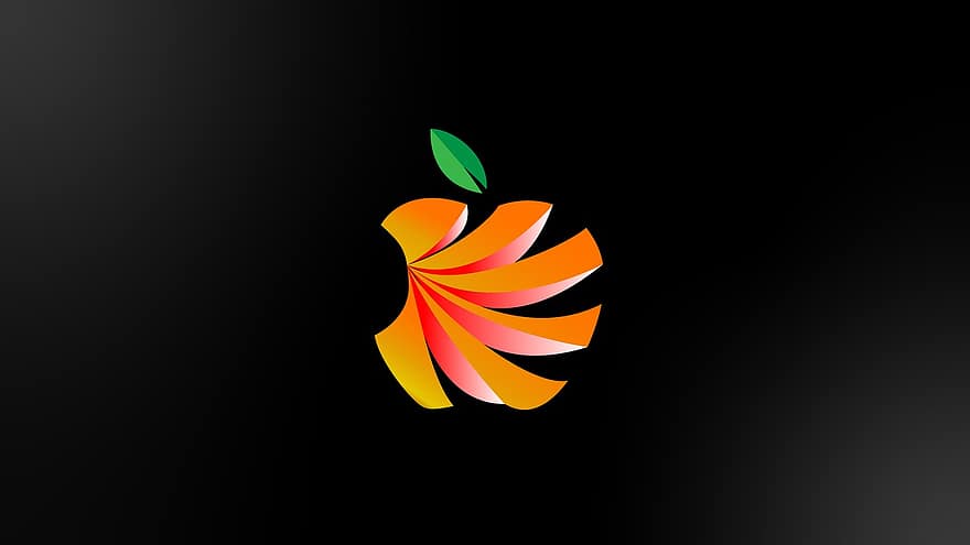 Logo, Apfel, Blatt, gebissen, Schnitt, Symbol, Design