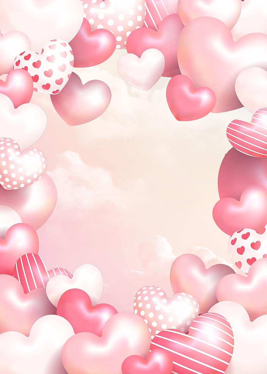 hjerter, Valentins Dag, baggrund, grænse, ramme, kærlighed, lyserød, kopiere plads