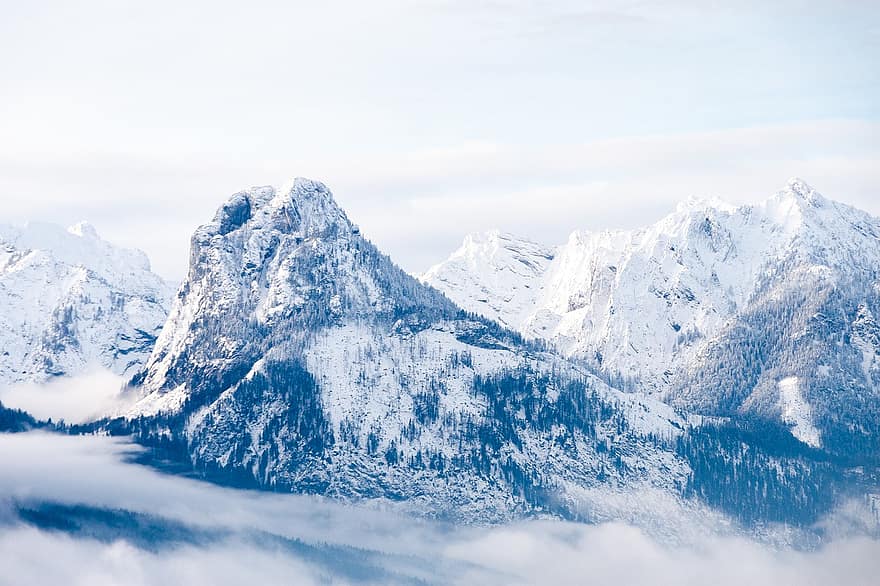 Österreich, Heiliger Gilgen, Berge, Landschaft, Winter, Schnee, Berg, Gipfel, Eis, Gebirge, Blau